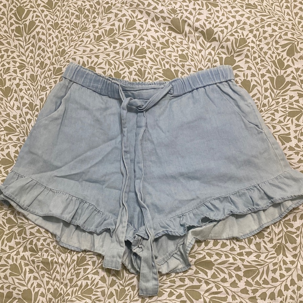 Soft denim look alike ruffle shorts